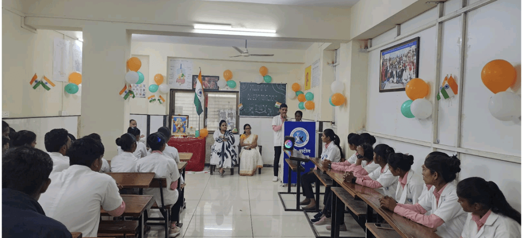 Student giving speech at podium during cultural program